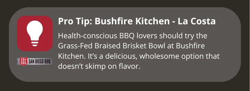 The grass-fed braised brisket bowl at Bushfire Kitchen for a healthy, flavorful BBQ option.