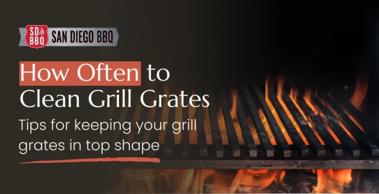 Close-up of clean grill grates with flames, emphasizing the importance of regular cleaning for the best possible BBQ performance.