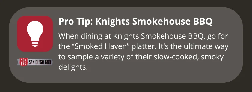 The smoked haven platter at Knights Smokehouse BBQ is the best way to sample a variety of their top BBQ offerings.