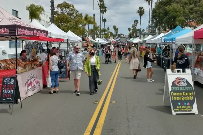 Visitors exploring stalls at the Oceanside Farmers Market.