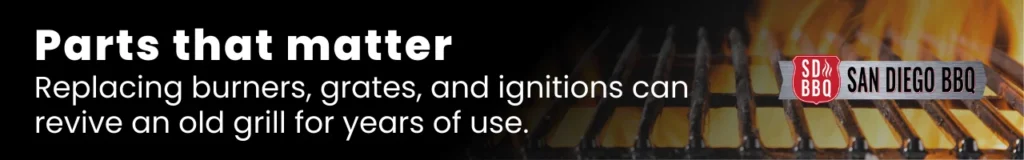 Expert BBQ maintenance advice talking about the importance of replacing burners, grates, and ignition systems to extend the lifespan of a grill.