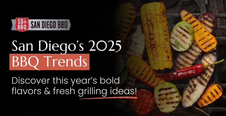 A display of grilled vegetables and corn highlighting San Diego’s 2025 BBQ trends, featuring bold flavours and fresh grilling ideas.