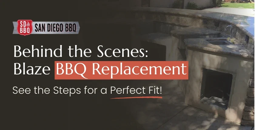 Behind the scenes of a blaze bbq replacement with steps for a an outdoor kitchen setup that looks custom.