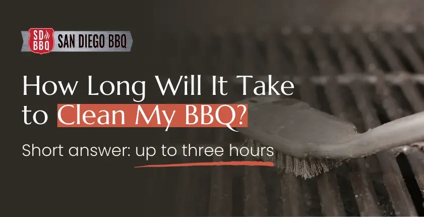 How long will it take to clean my BBQ? Close-up of a grill brush cleaning a BBQ grate.