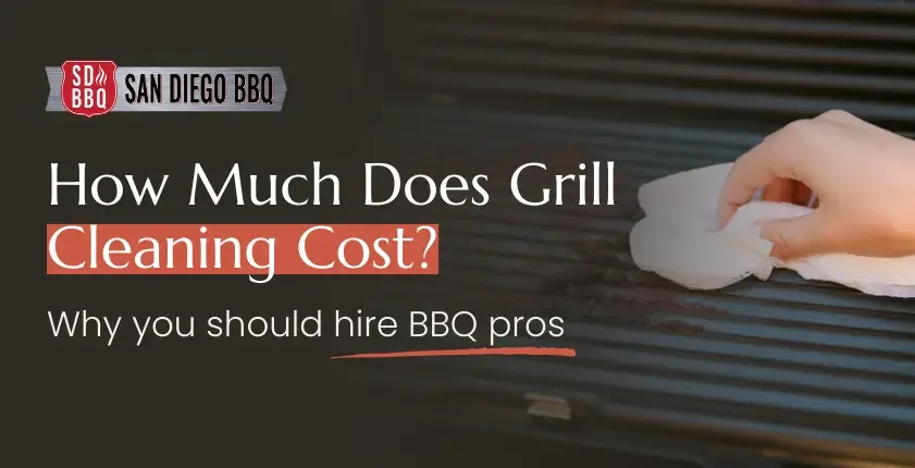 How much does grill cleaning cost? With a background image of a hand wiping a BBQ grill grate with a cloth.